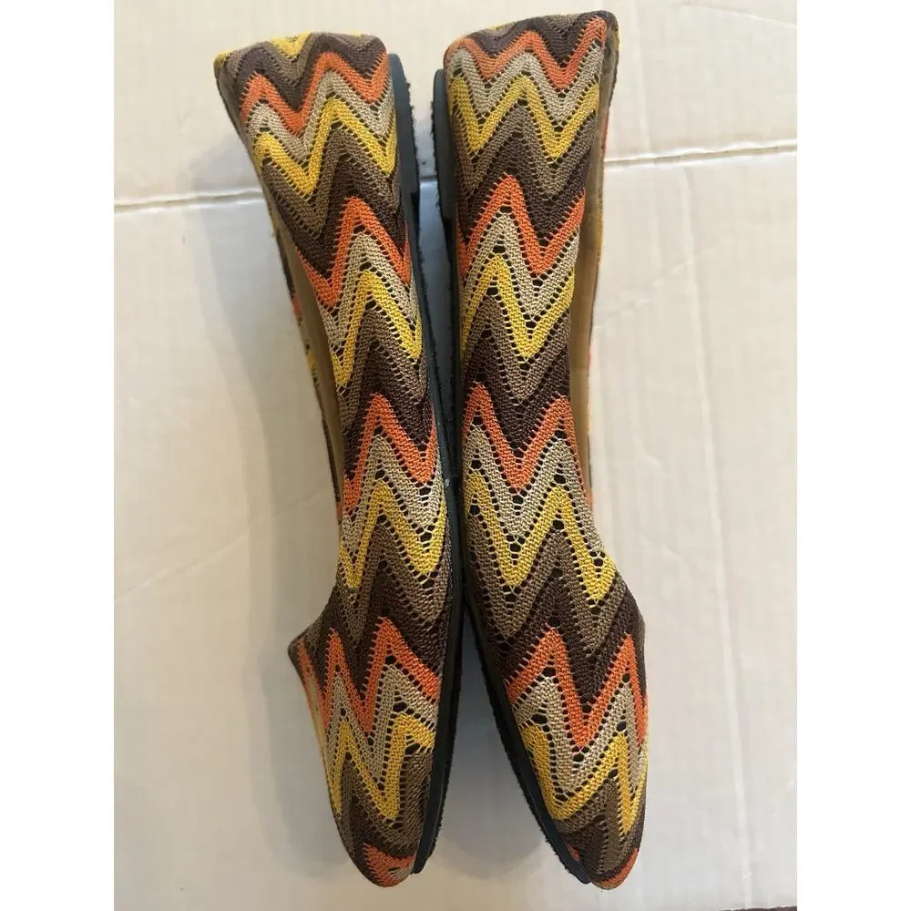 Kalli Women's Crochet Flats Size‎ 10M Brown Zig Zag Textile Shoes 70s Hippie